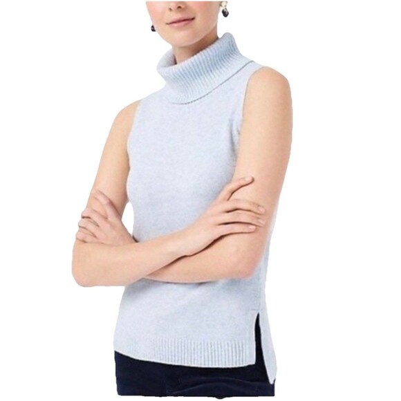 J.Crew Women's Sleeveless Soft Turtleneck Blue Sweater Sz M Vest - Picture 1 of 8